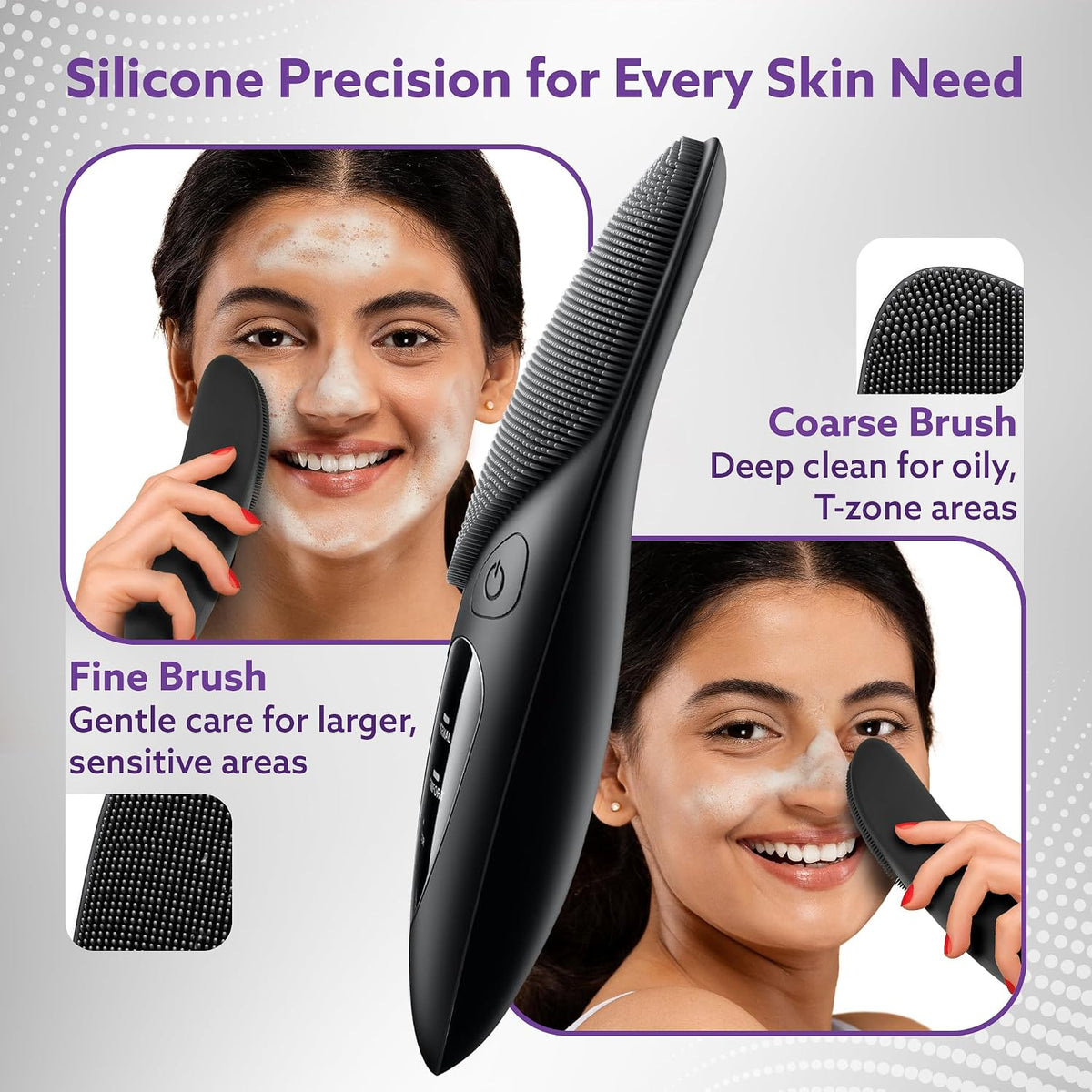 Facial Cleansing Massager with Sonic Vibration Technique, 5 Cleaning Modes, Waterproof, Soft Silicone Bristles, Handheld, Black CM2407