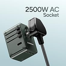 DK Mart 45W Universal Charger Adapter, Supports Laptop Charging: MacBook & Type C Laptop, 3X, 1x USB, 2500W AC Socket, International Worldwide Travel Adapter, PD Charging (DKM-45,  Army Green)