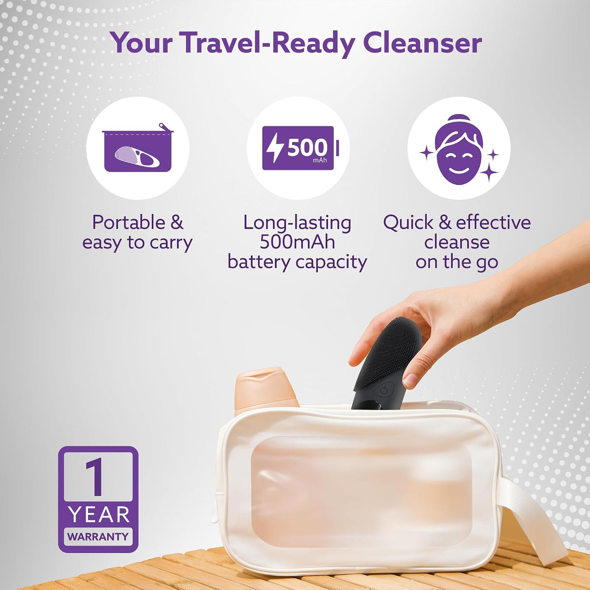 Facial Cleansing Massager with Sonic Vibration Technique, 5 Cleaning Modes, Waterproof, Soft Silicone Bristles, Handheld, Black CM2407