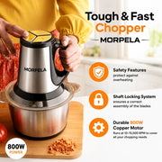 DK Mart Multipurpose 800w Electric Food Chopper 2L | Stainless Steel Bowl