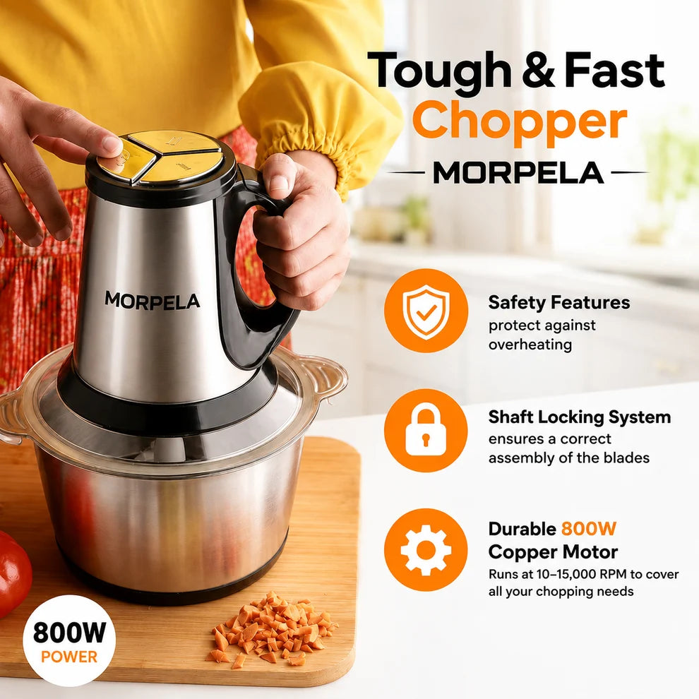 DK Mart Multipurpose 800w Electric Food Chopper 2L | Stainless Steel Bowl